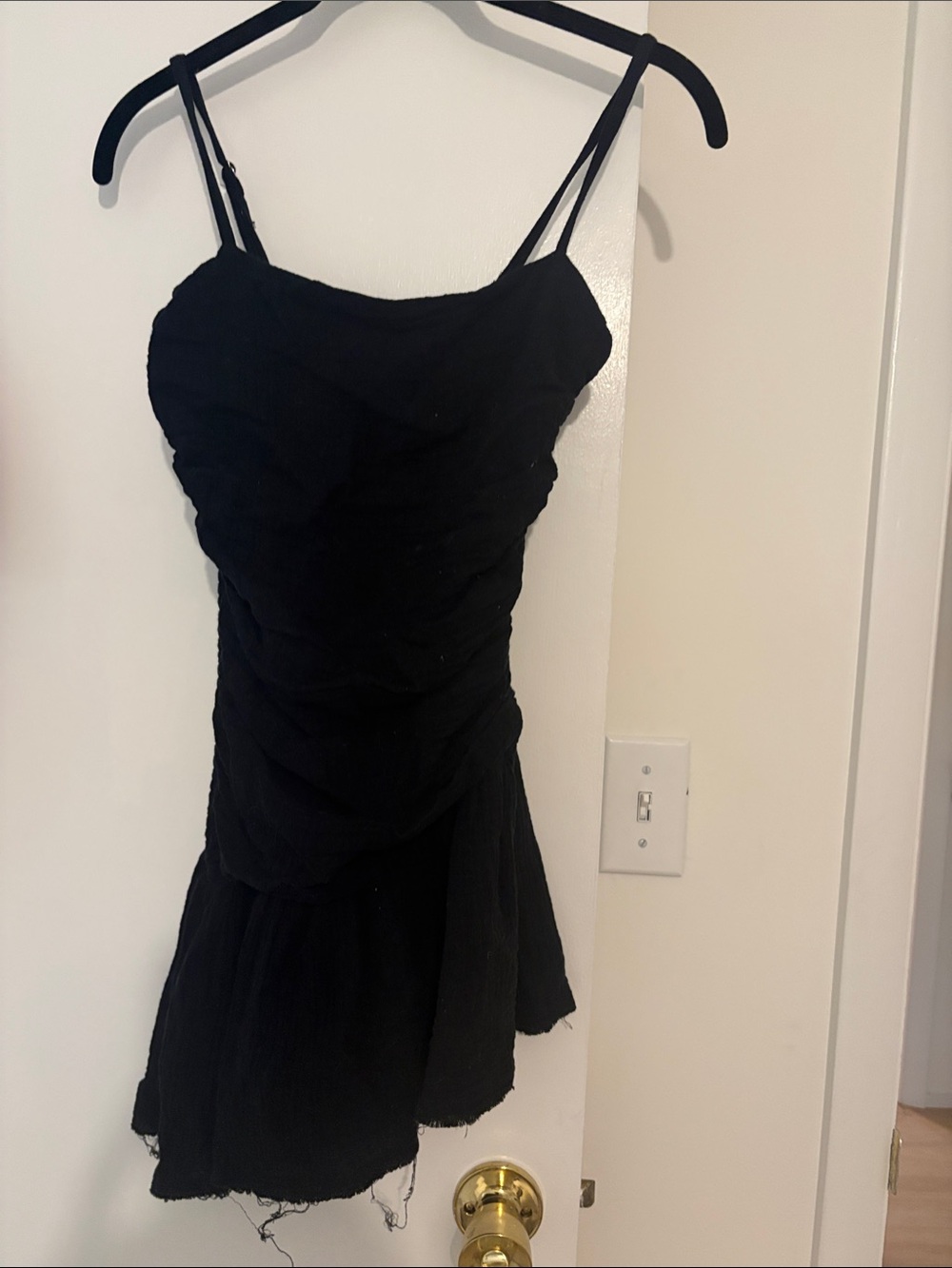Katie Teen J NYC Black Ruched Double-Spaghetti Strap Mini Dress